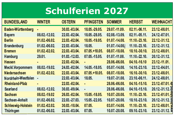 Visitenkarte Schulferien