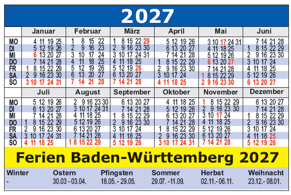 Schulferien Bundesland Visitenkarte