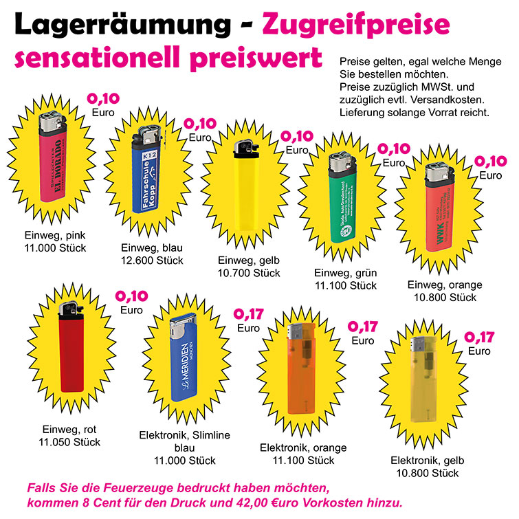 Feuerzeuge Lagerräumung